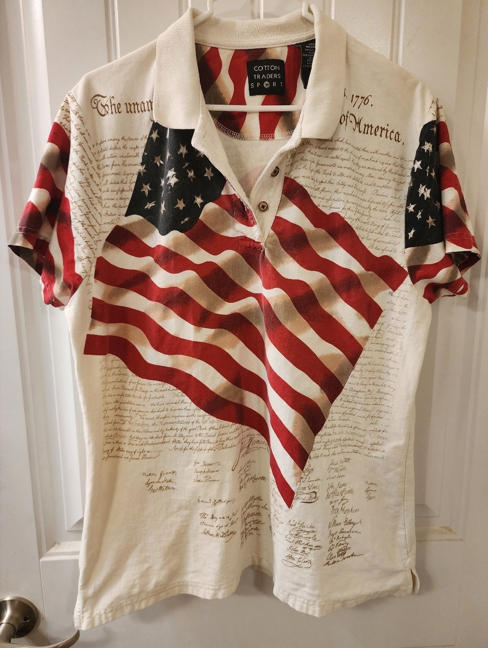 Cotton Traders Sport American Flag Polo Shirt | Patriotic 1776 Print | Size Medi